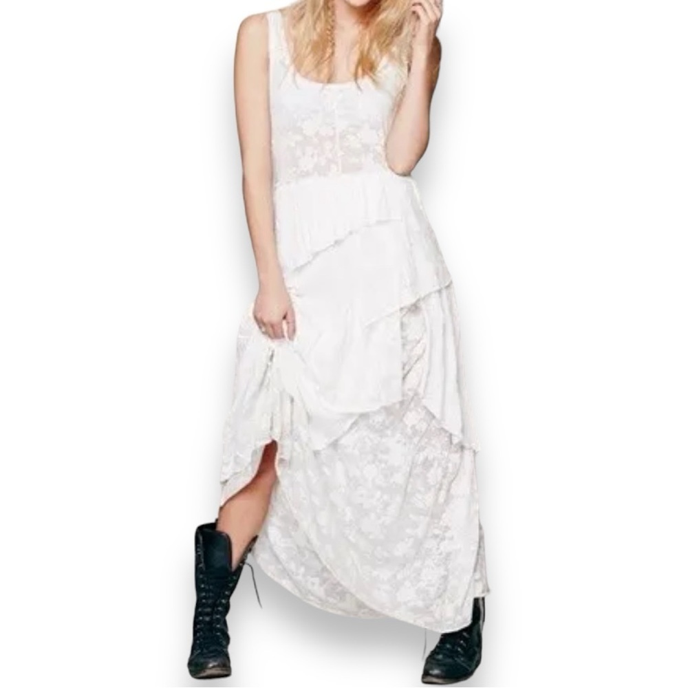 Free People FP Beach Tiered Maxi Dress Size XS Cream